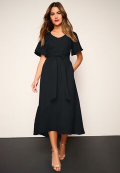 Plus Size Flutter Sleeve V-Neck Fit and Flare Bi-stretch Maxi Dress