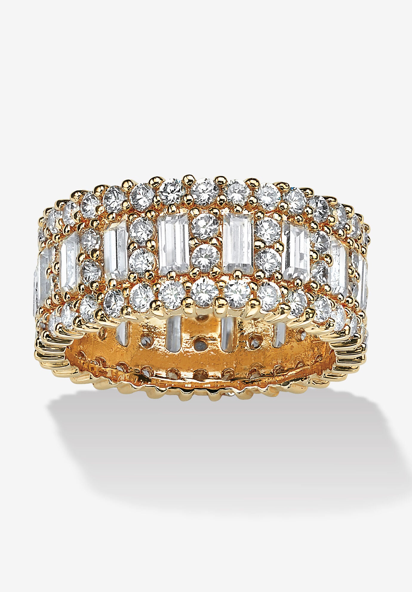 4.80 Tcw Emerald-Cut Cubic Zirconia Yellow Gold-Plated Eternity Ring, GOLD, hi-res image number 0