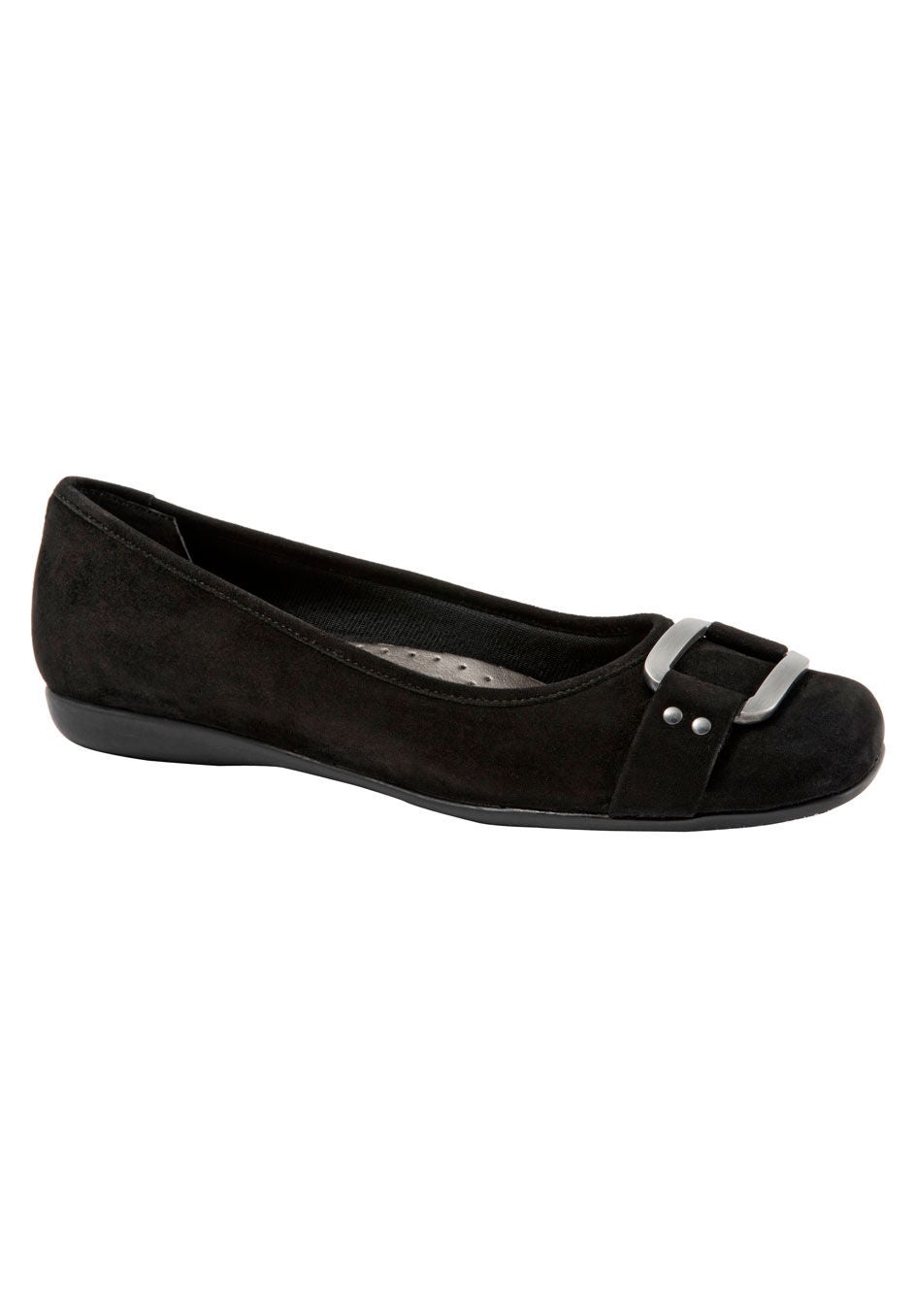 Sizzle Signature Leather Ballet Flat by Trotters&reg;, BLACK SUEDE, hi-res image number 0