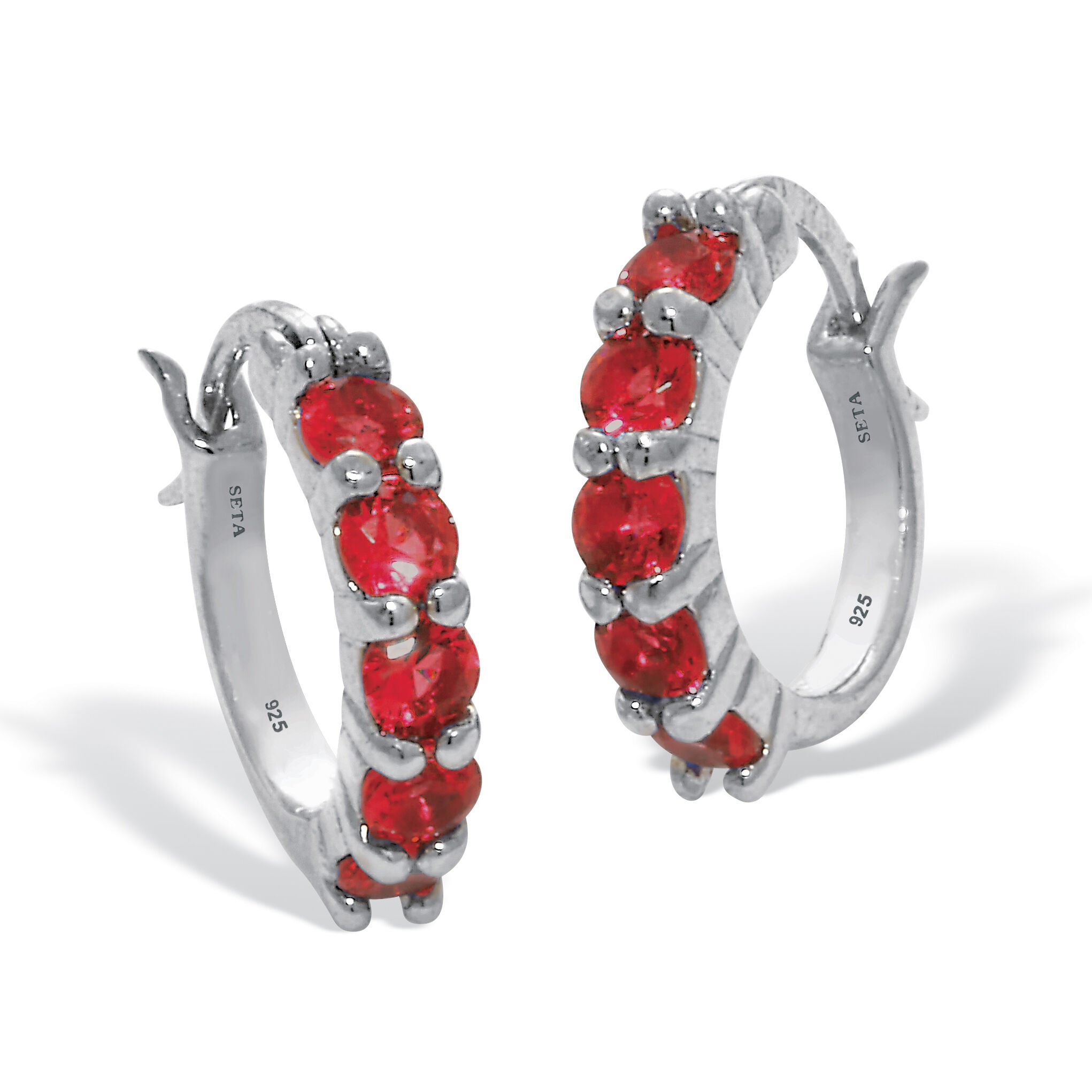 Birthstone Sterling Silver Huggie Hoop Earrings, JULY, hi-res image number 0