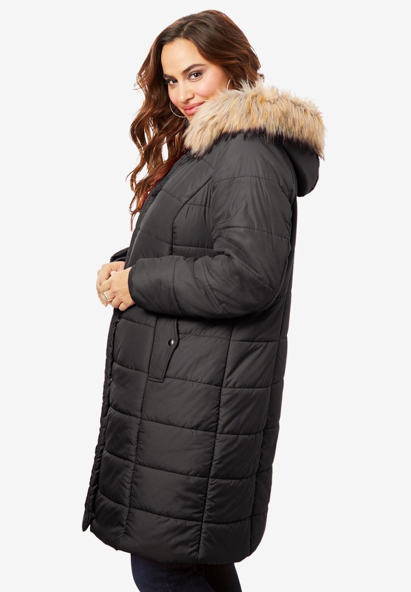 Mid length quilted coat sales