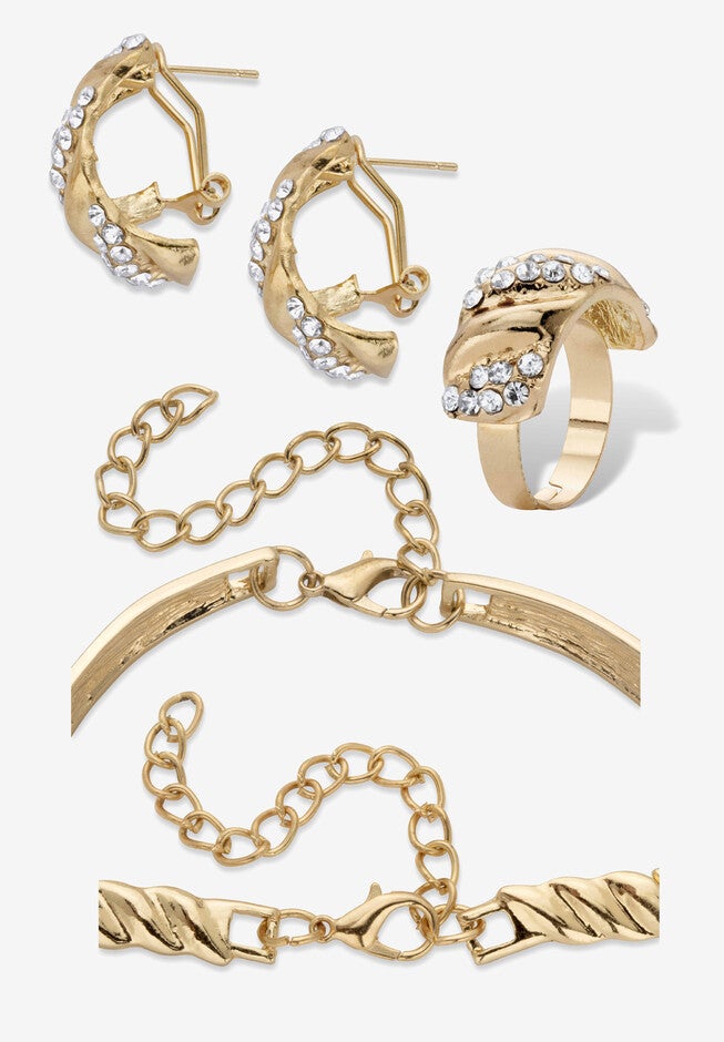 Crystal Goldtone S Link Necklace, Earring & Bracelet Bonus Ring Set 19 inches-21 inches Jewelry, , on-hover image number 1