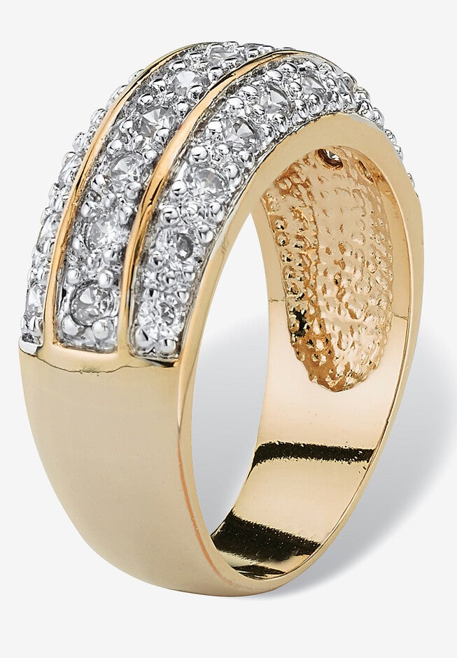 1.68 Tcw Round Cubic Zirconia Triple Row Ring In Gold-Plated, , on-hover image number null