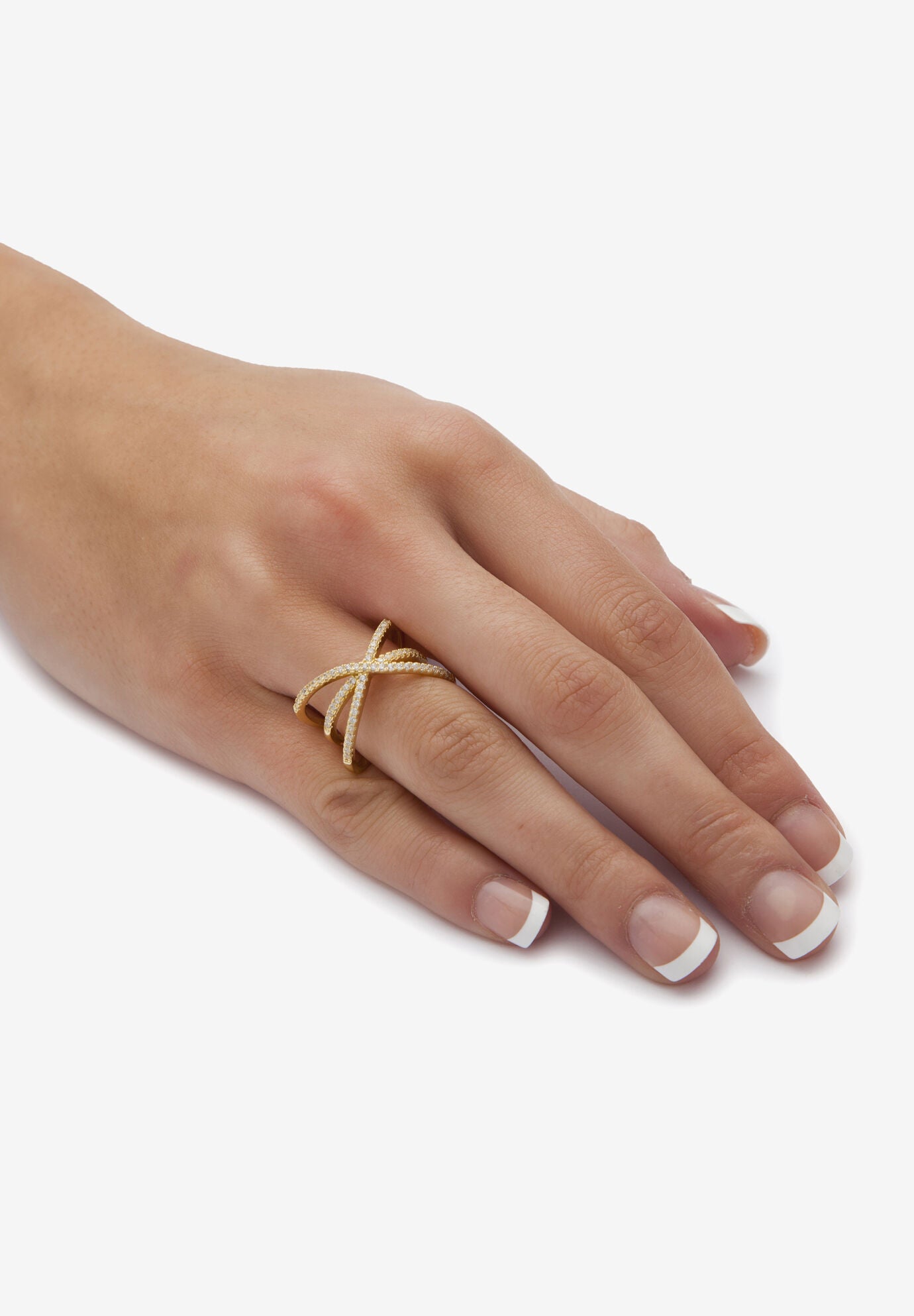 .57 Tcw Cubic Zirconia 14K Yellow Gold-Plated Sterling Silver Crossover Ring, , alternate image number 2