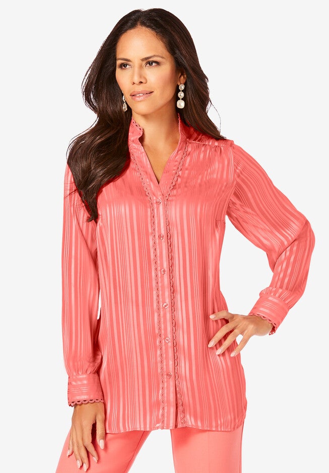 Shadow-Stripe Big Shirt, SUNSET CORAL, hi-res image number null