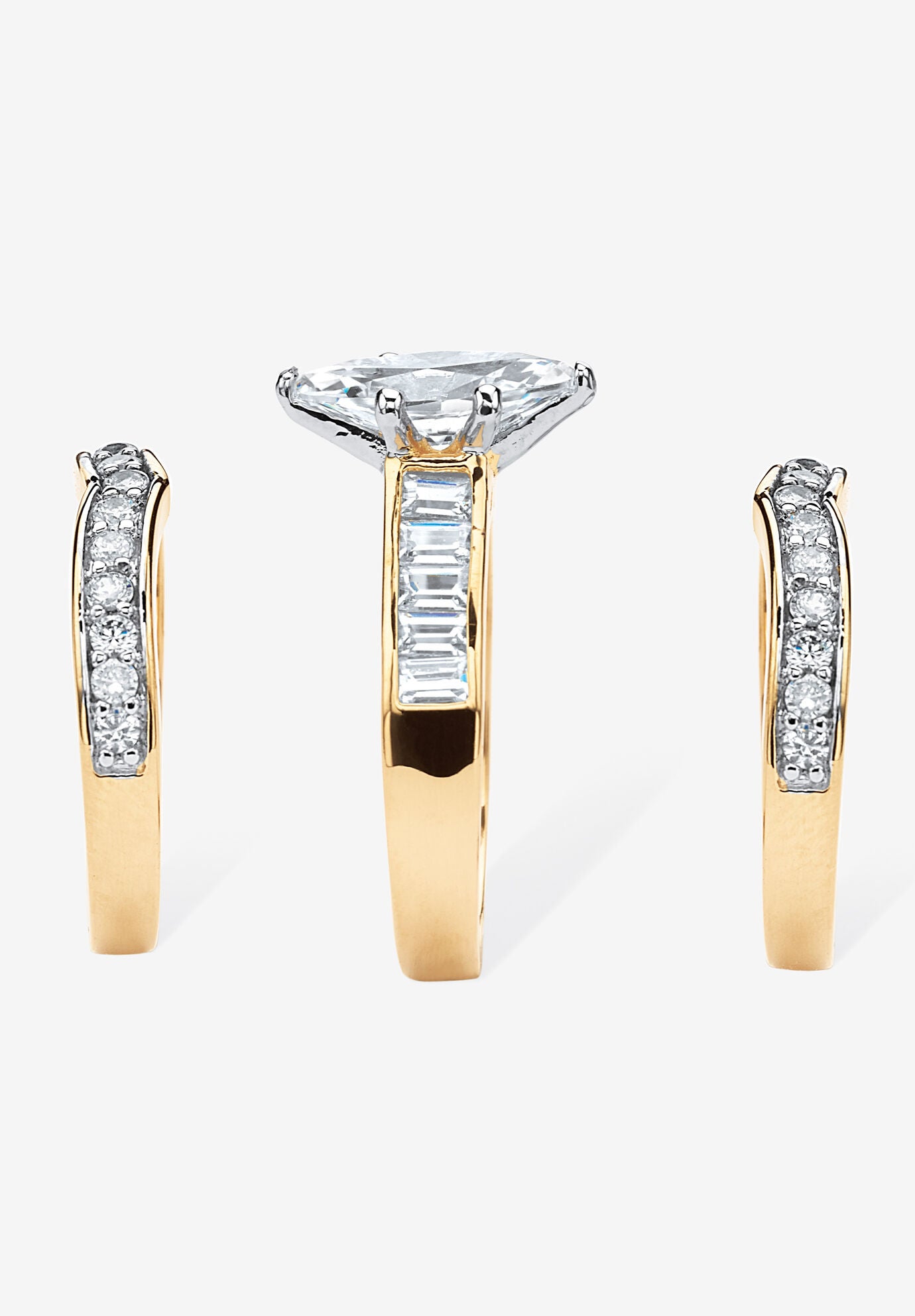 3.86 Tcw Marquise-Cut Cubic Zirconia 3-Piece Bridal Set Gold-Plated, , on-hover image number 1