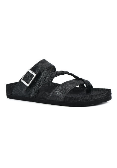 White Mountain Hazy Sandals, BLACK GLITTER FABRIC, hi-res image number null
