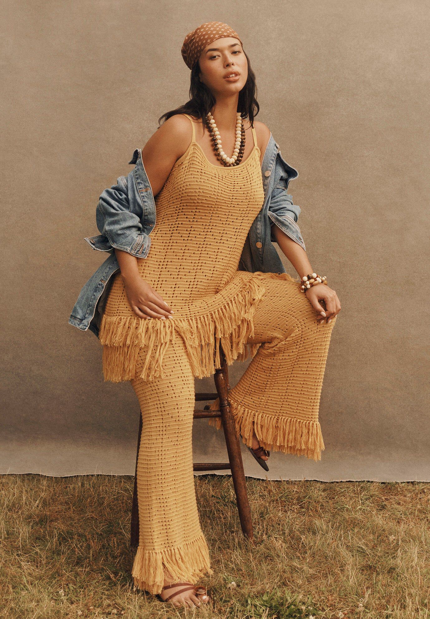 Fringe Trim Pointelle Knit Pant