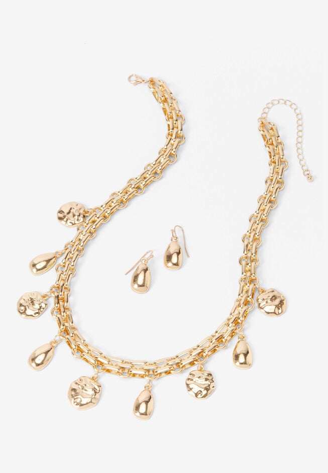 Hammered Chain Earring & Necklace Set, , alternate image number null