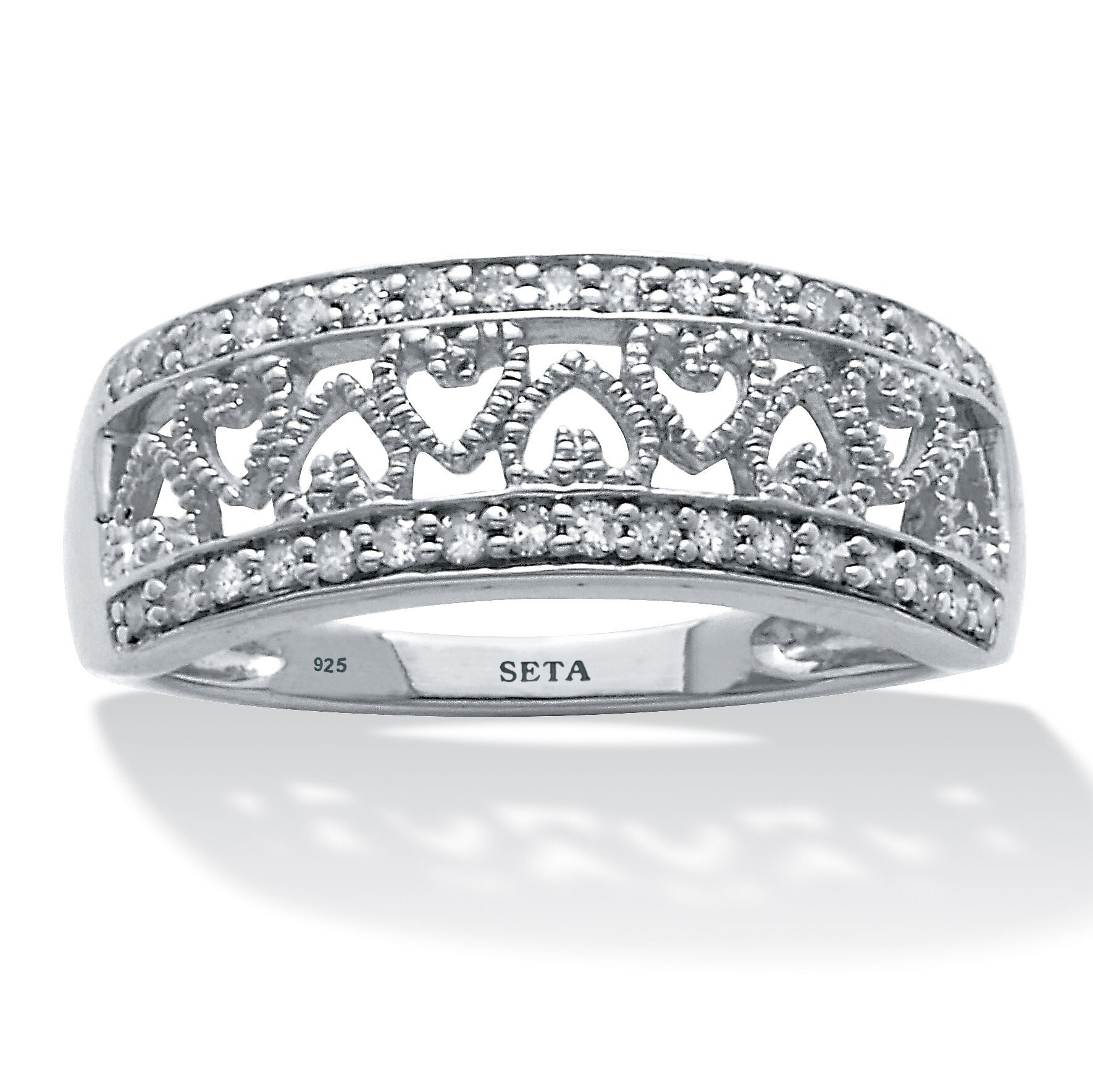 .25 TCW Diamond Sterling Silver Interchanging Heart Promise Ring, WHITE, hi-res image number 0