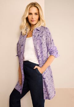 Kate Long-Sleeve Crisp Cotton-Blend Button-Front Tunic