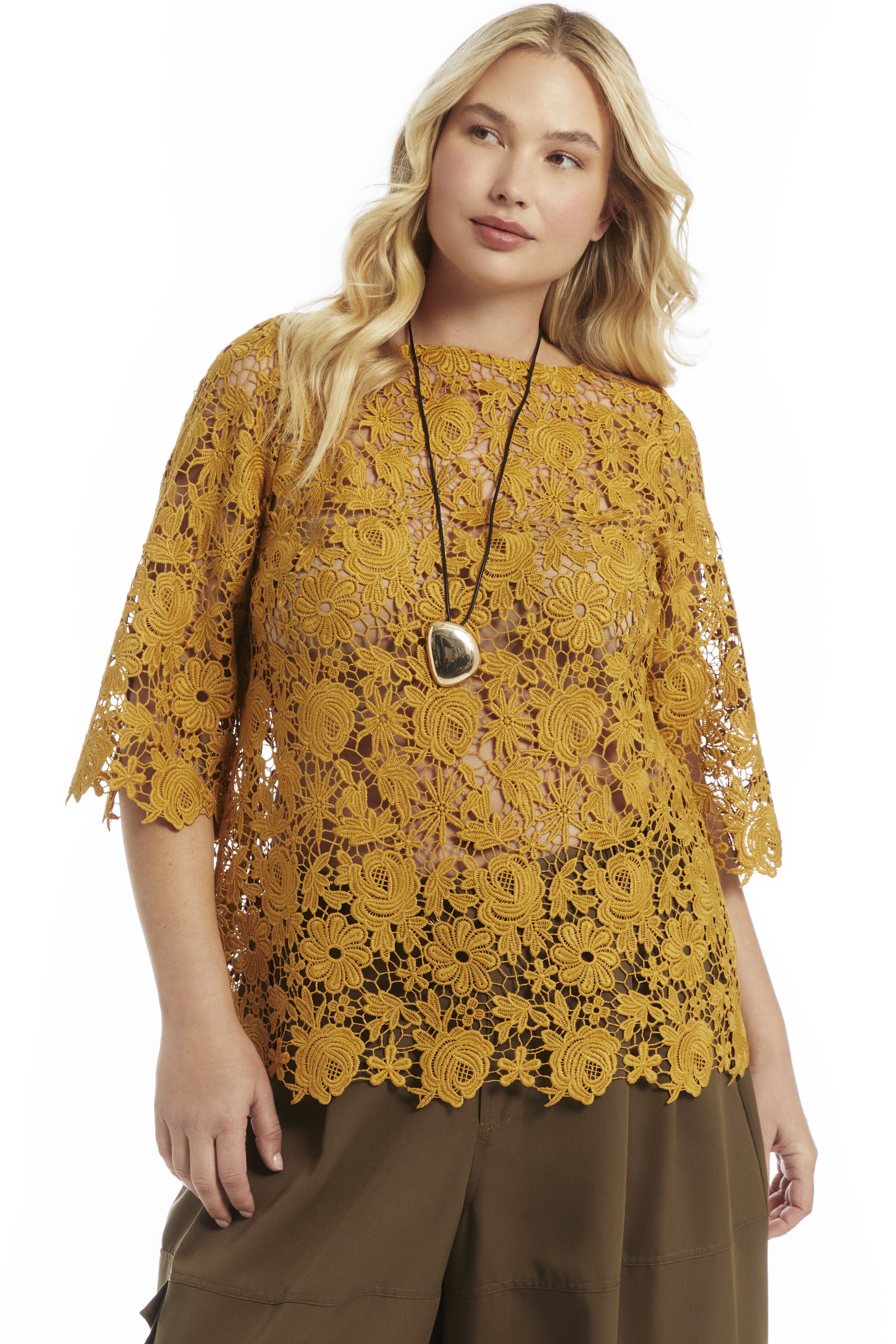 Allover Lace Top, GOLD FLAKE, on-hover image number 1