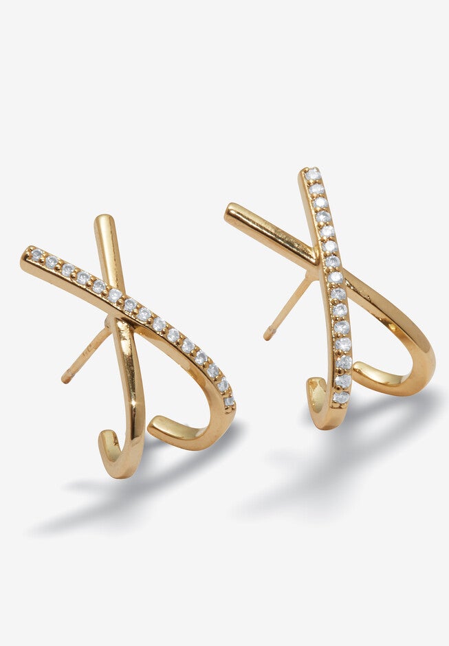 Crystal "X" Goldtone Drop Earrings, 20X10Mm, , on-hover image number null