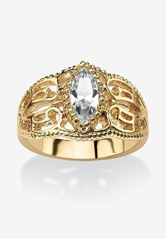 Simulated Birthstone Gold-Plated Filigree Ring