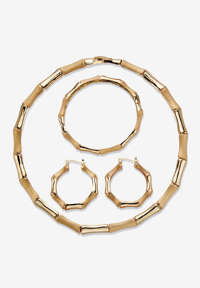 Goldtone Bamboo with 3-Piece Necklace Set, GOLD, hi-res image number null