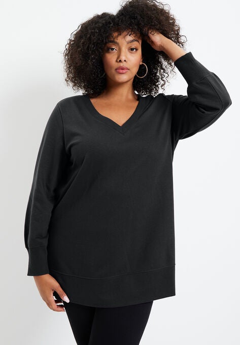 V-Neck French Terry Sweatshirt, , alternate image number null