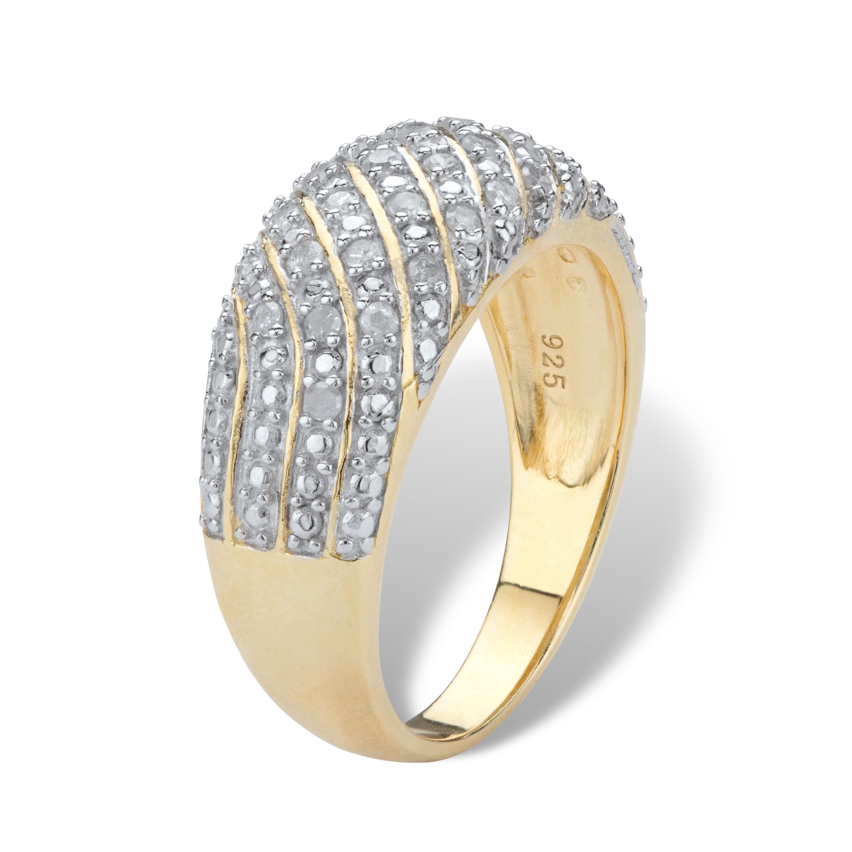 1/4 Cttw. Round Diamond 14k Gold-plated Sterling Silver Multi-Row Dome Ring, WHITE, on-hover image number 1