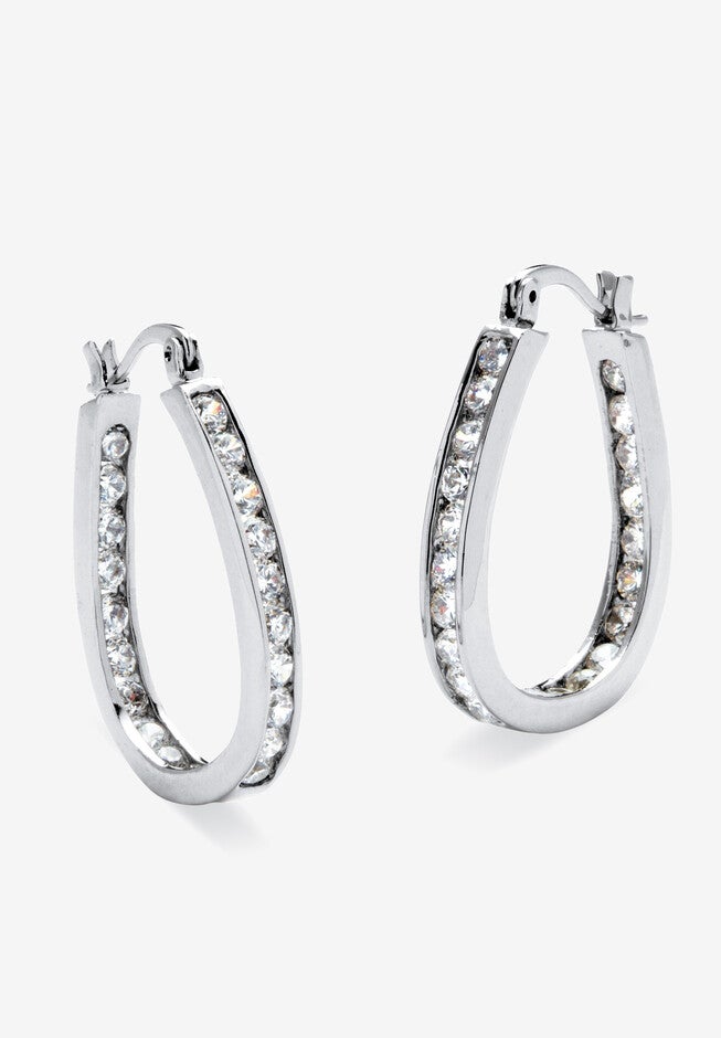 Silver Tone Inside Out Channel Set Hoop Earrings, SILVER, hi-res image number 0