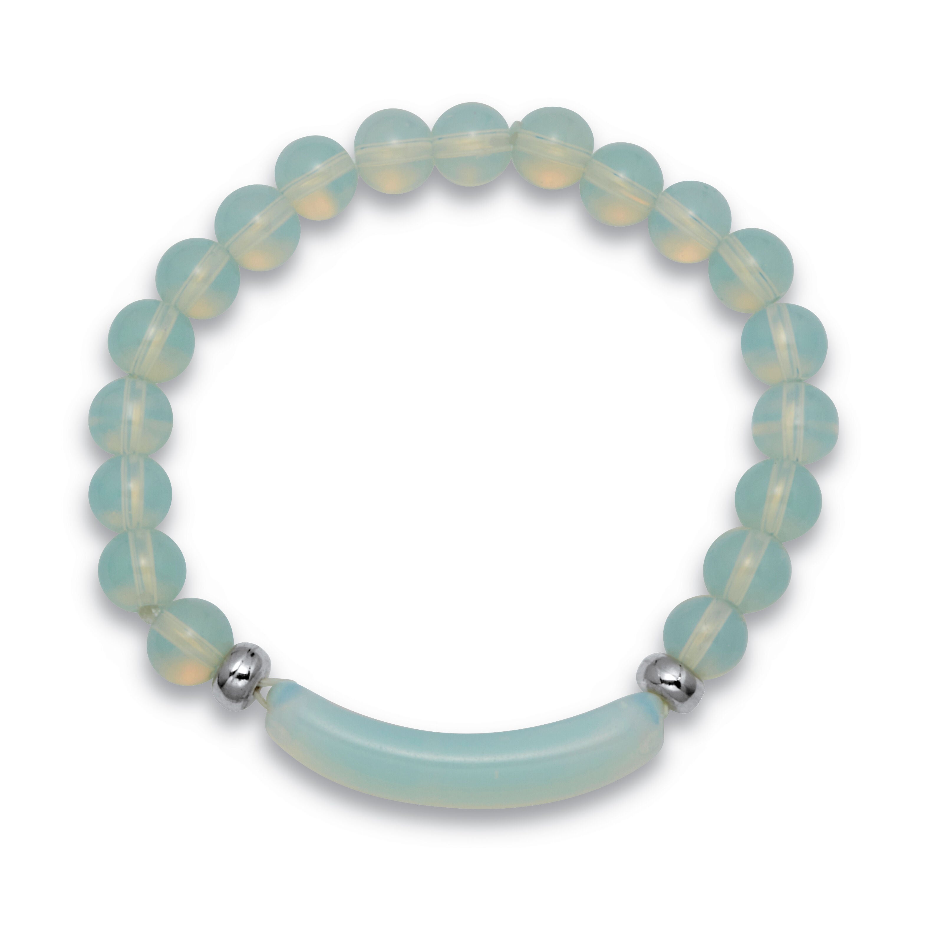 48.45 TCW Genuine Blue Opal Silvertone Beaded Bracelet 7-inch length, BLUE, on-hover image number 1