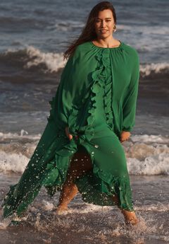 Ruffled Chiffon Cape Maxi Dress