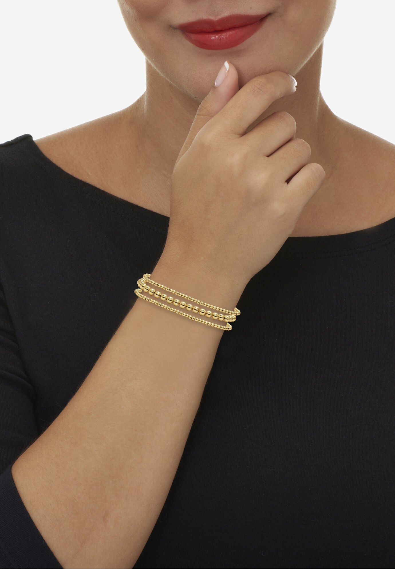 Goldtone Ball Bead Bracelets 7-inch length plus 2-inch extension, 3-Piece Set, , alternate image number 4