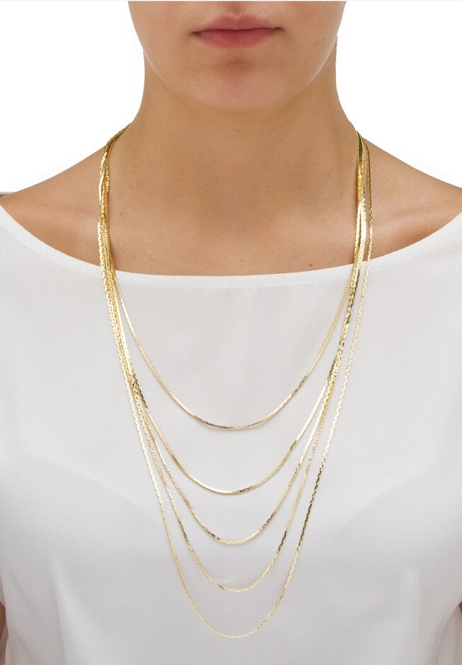 Goldtone Multi Strand Cobra Link Waterfall Necklace 30 inches, , alternate image number 2