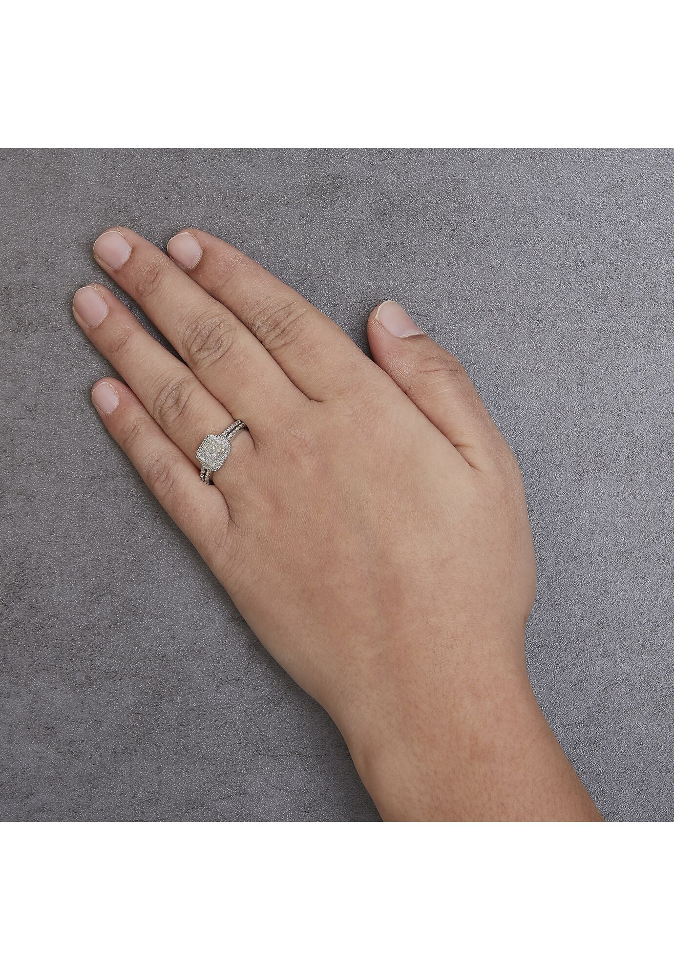 Silver 1/4 Cttw Princess-Cut Diamond Composite Ring With Beaded Halo, , alternate image number 5