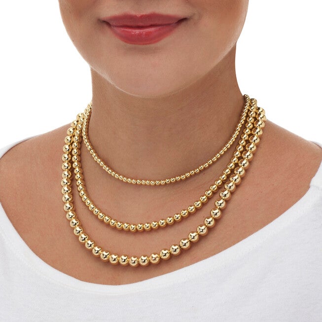 Goldtone Ball Bead Necklaces 24-inch, 3-Piece Set, GOLD, alternate image number null