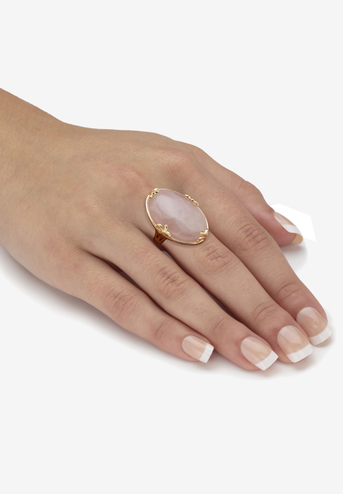 Cabochon Cut Rose Quartz 18K Gold-Plated Cocktail Ring, , alternate image number 2