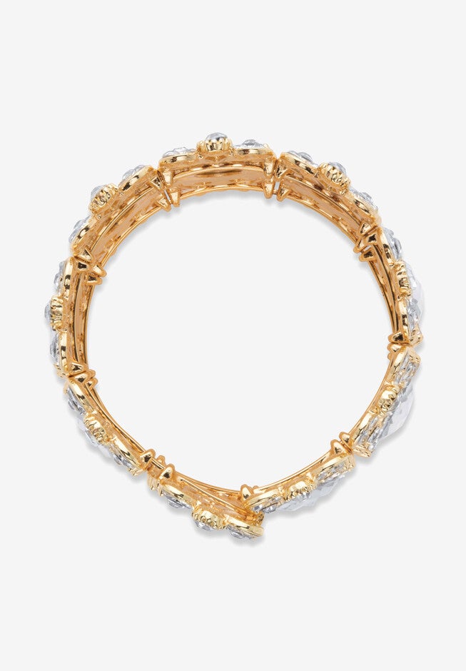 Goldtone Oval-Cut and Round Crystal Stretch Wide Cuff Bracelet, , on-hover image number 1