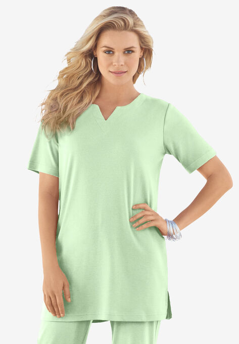 Notch-Neck Soft Knit Tunic, GREEN MINT, hi-res image number null