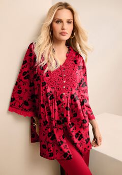 Plus Size Juliet Lace Trim Button-Down Shirt