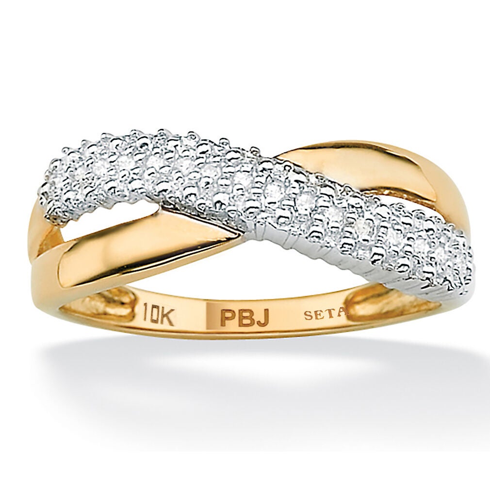 3/8 TCW Diamond Accent Solid 10k Yellow Gold Crossover Ring, WHITE, hi-res image number 0