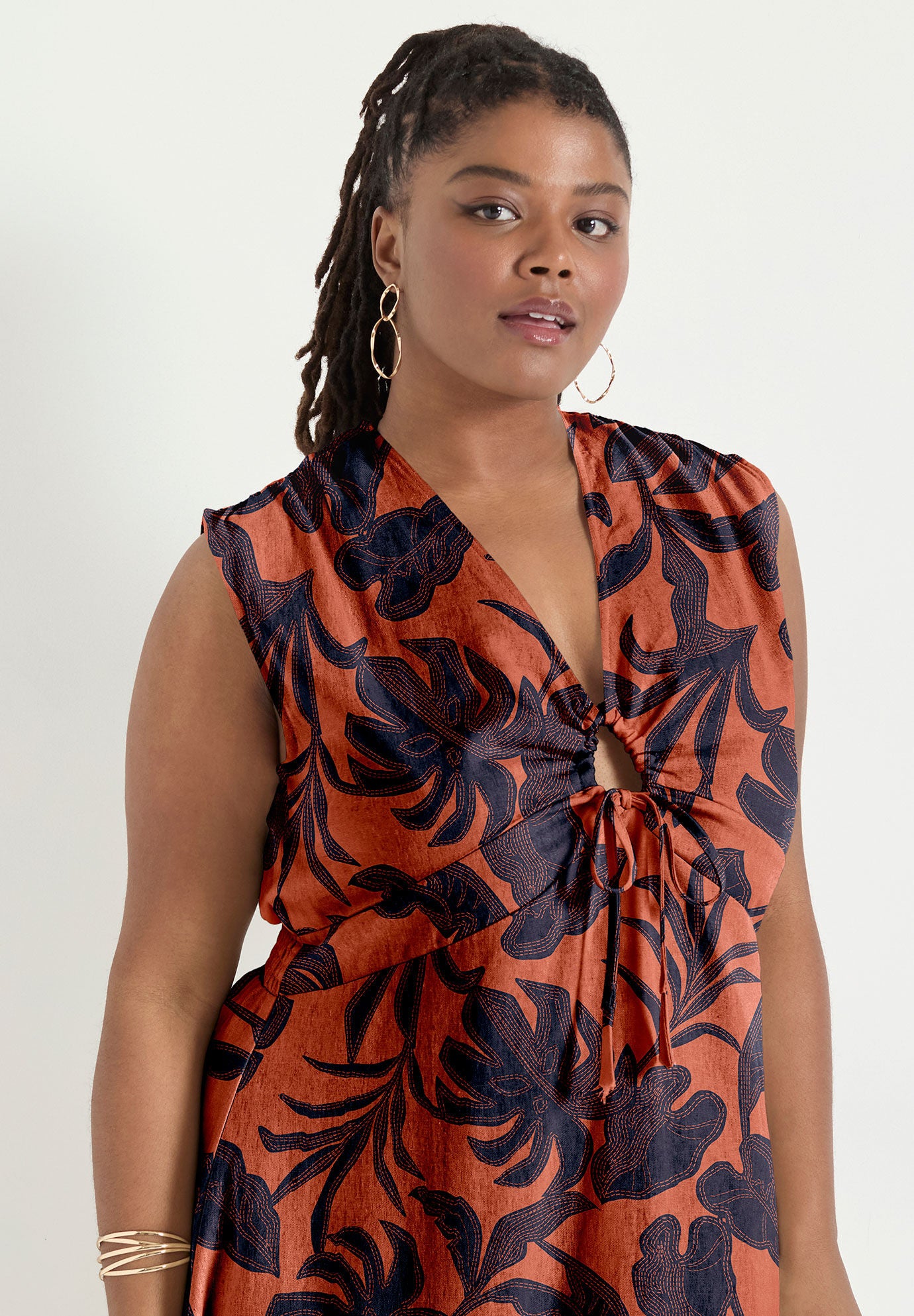 Empire Waist Midi Dress, STITCHED FLORAL PICANTE, alternate image number 3