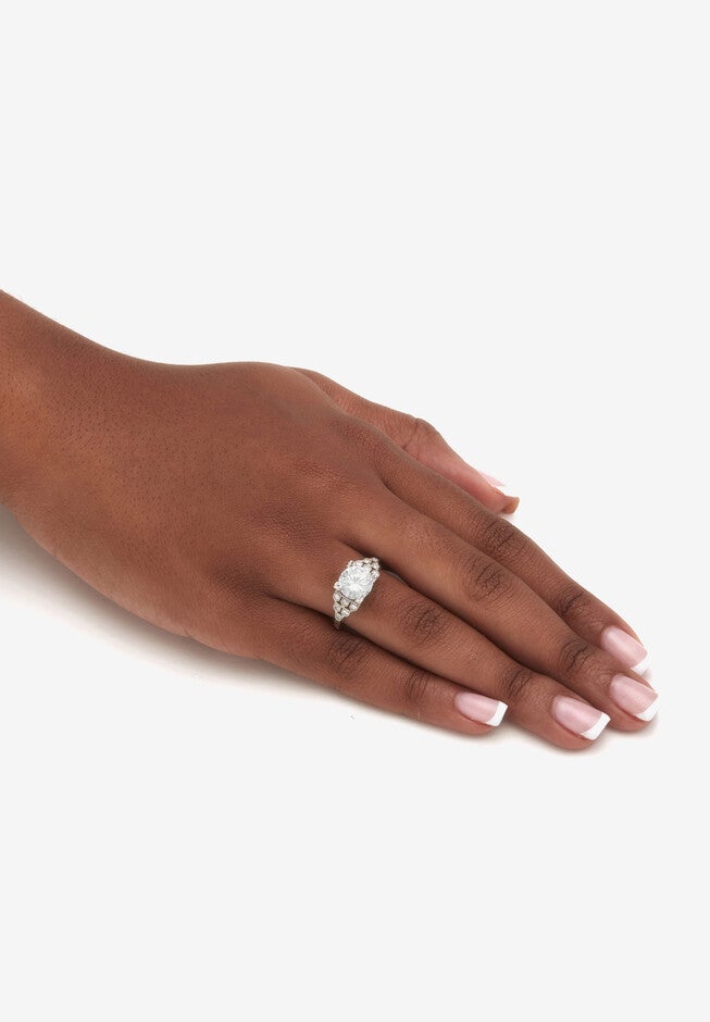 3.12 Tcw Round Cubic Zirconia Platinum-Plated Sterling Silver Engagement Ring, , alternate image number 2