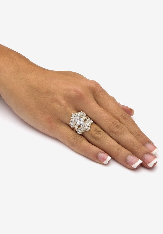 5.98 Tcw Marquise-Cut Cubic Zirconia .925 Sterling Silver Engagement Ring Set, , alternate image number null