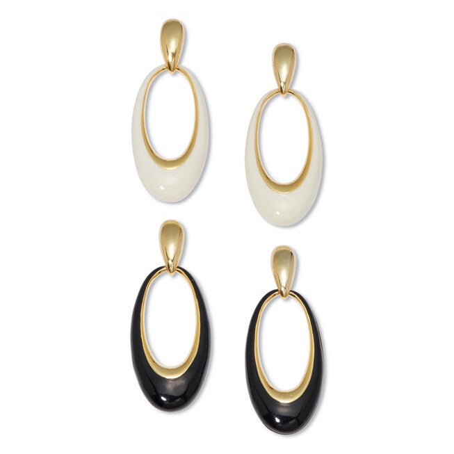 Yellow Gold Ion-Plated Stainless Steel Enamel Drop Earrings, 2-Pair Set, GOLD, hi-res image number null