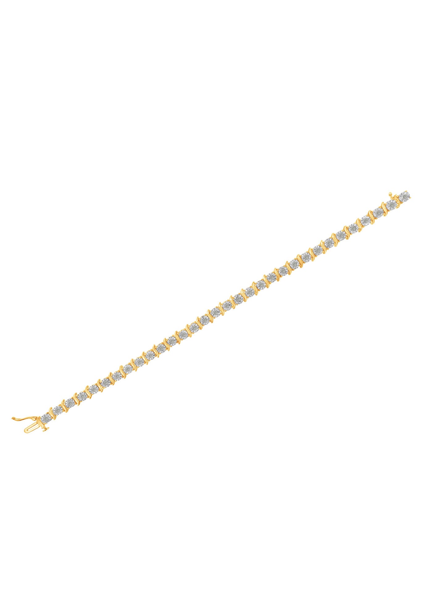 Yellow Gold Over Sterling Silver Diamond Scurve Link Miracleset Tennis Bracelet 7 inches, , alternate image number 4