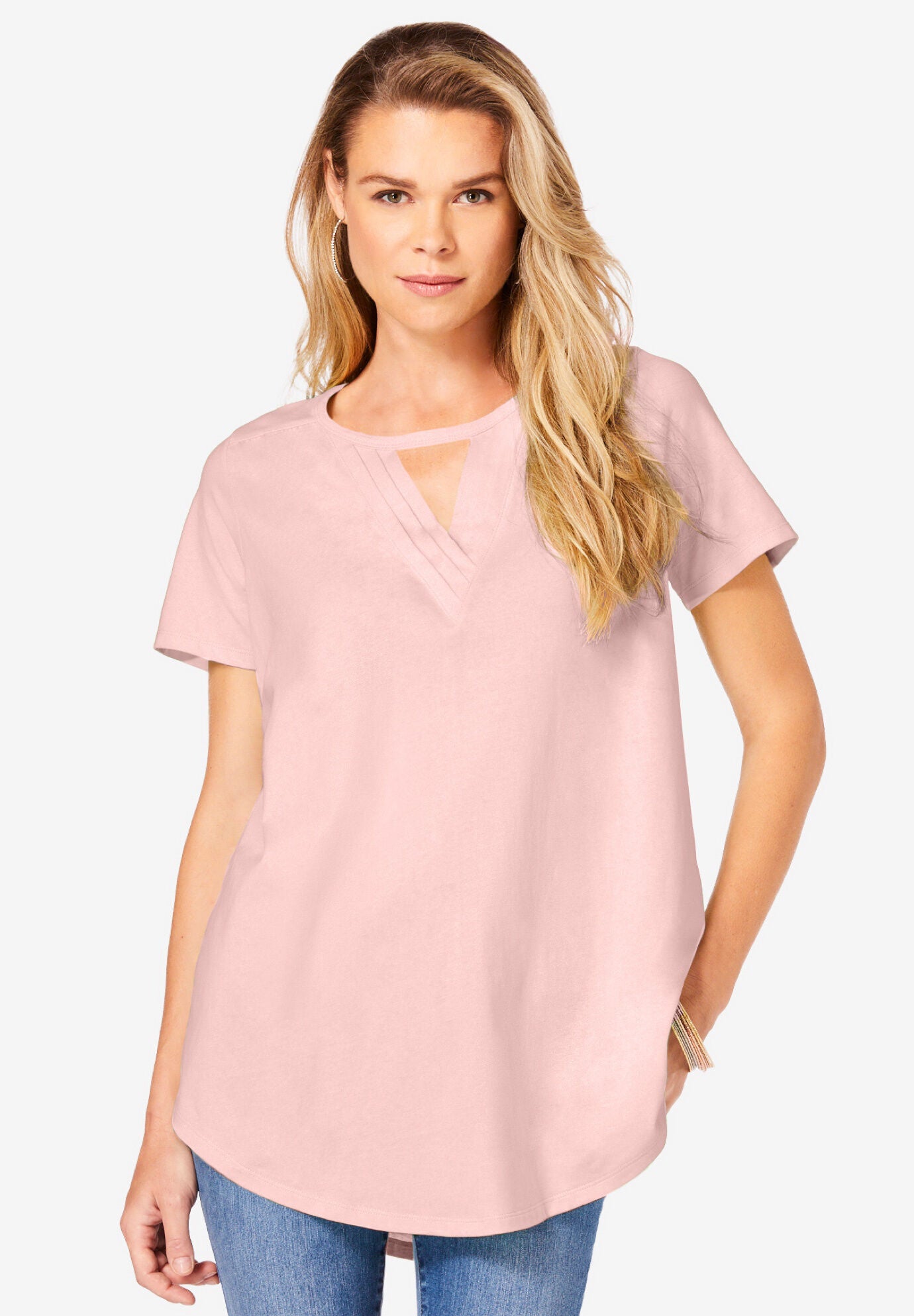 Keyhole Pleated Short-Sleeve Ultimate Tee, SOFT BLUSH, hi-res image number 0