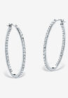 Platinum & Sterling Silver Hoop Earrings with Diamond Accent, WHITE, hi-res image number null
