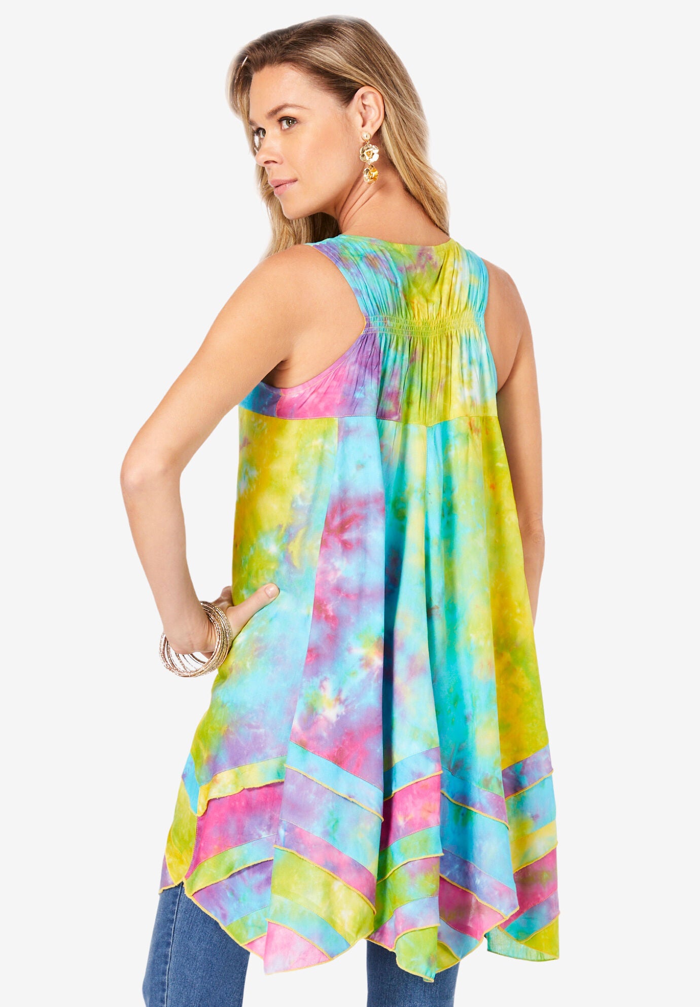 Smocked Racerback Tunic, YELLOW MULTI, on-hover image number 1