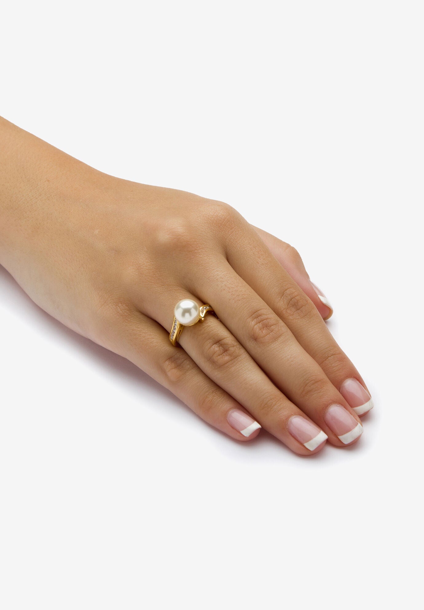 .16 Tcw Round Simulated Pearl Cubic Zirconia Accent Yellow Gold-Plated Ring, , alternate image number 2