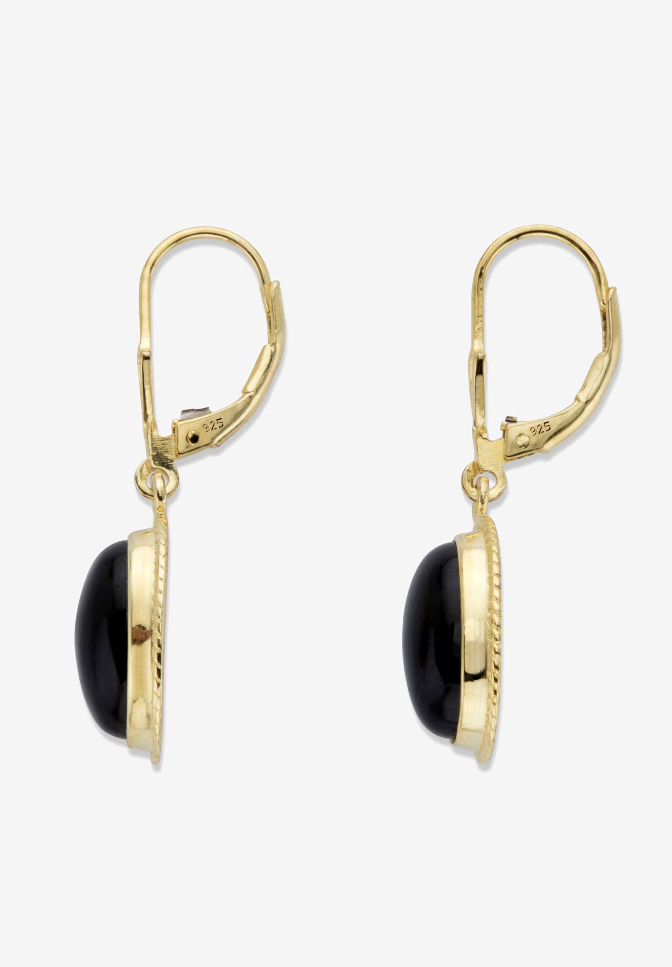 Oval-Cut Genuine Black Onyx 14K Gold-Plated Sterling Silver Drop Earrings, , on-hover image number 1