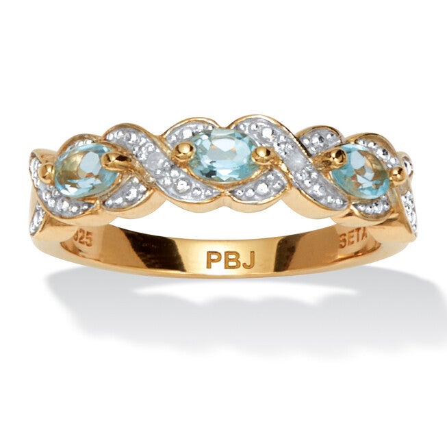 .50 TCW Oval Genuine Topaz Diamond Accent 18k Gold-Plated Sterling Silver Ring, BLUE, hi-res image number null