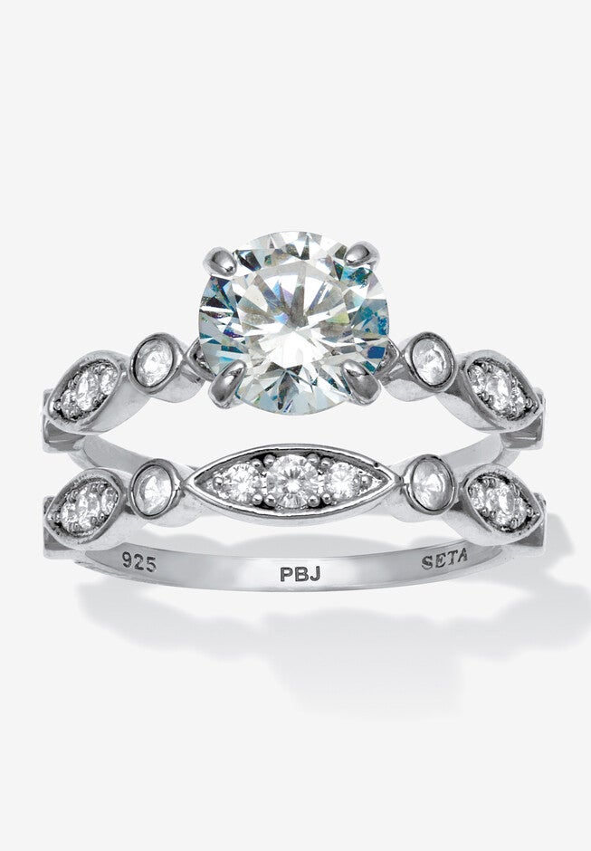 TCW Round CZ Gold Bridal Ring Set, Platinum Catherines