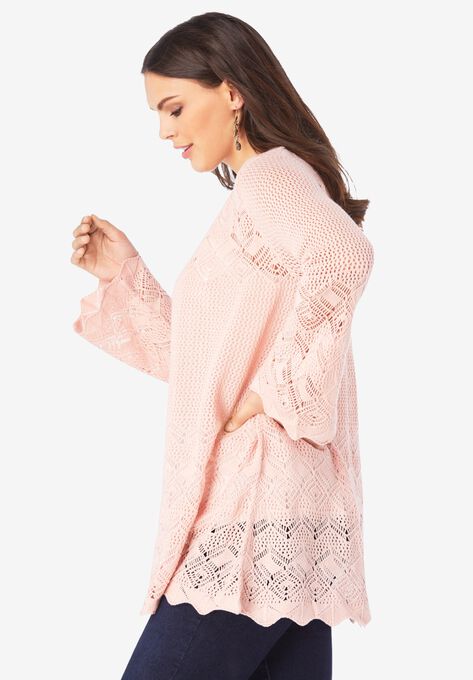 Bell-Sleeve Pointelle Cardigan, , alternate image number null