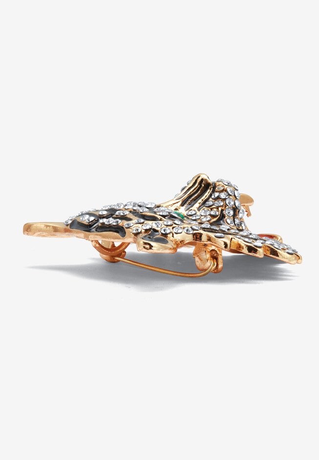 Marquise Cut Green Crystal And Enamel Goldtone Tiger Pin Pendant, , on-hover image number 1