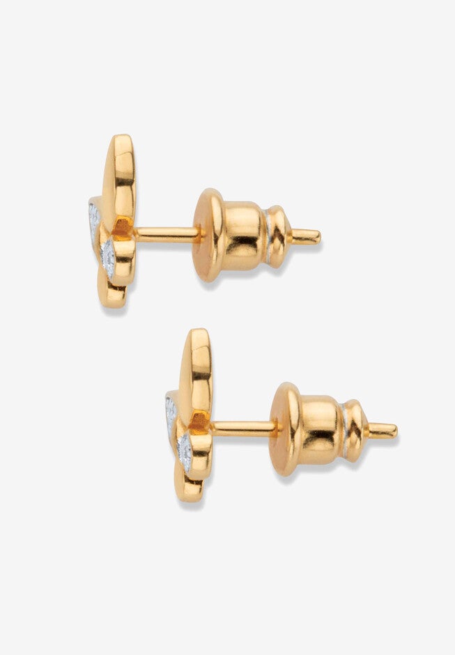 Yellow Gold Plated Genuine Diamond Accent Butterfly Stud Earrings, , on-hover image number 1
