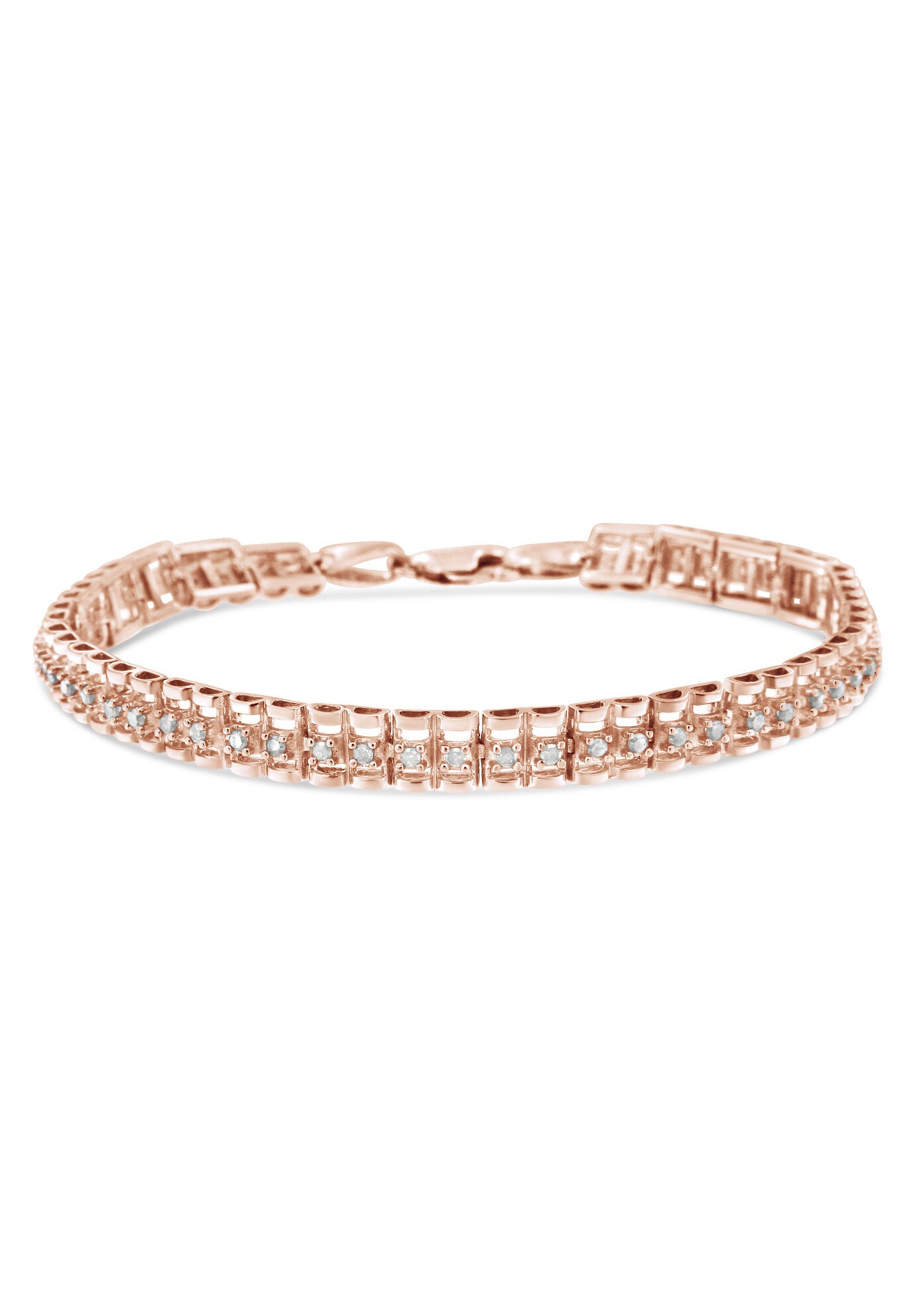 Rose Gold Plated Sterling Silver 2.0 Cttw Diamond Doublelink Tennis Bracelet, , on-hover image number 1