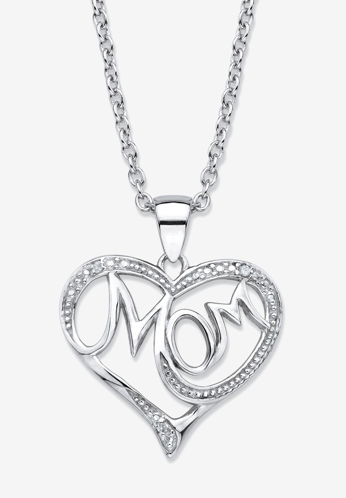 .925 Sterling Silver Diamond Accent "Mom" Pendant Necklace 18 inches - 20 inches, WHITE, hi-res image number 0